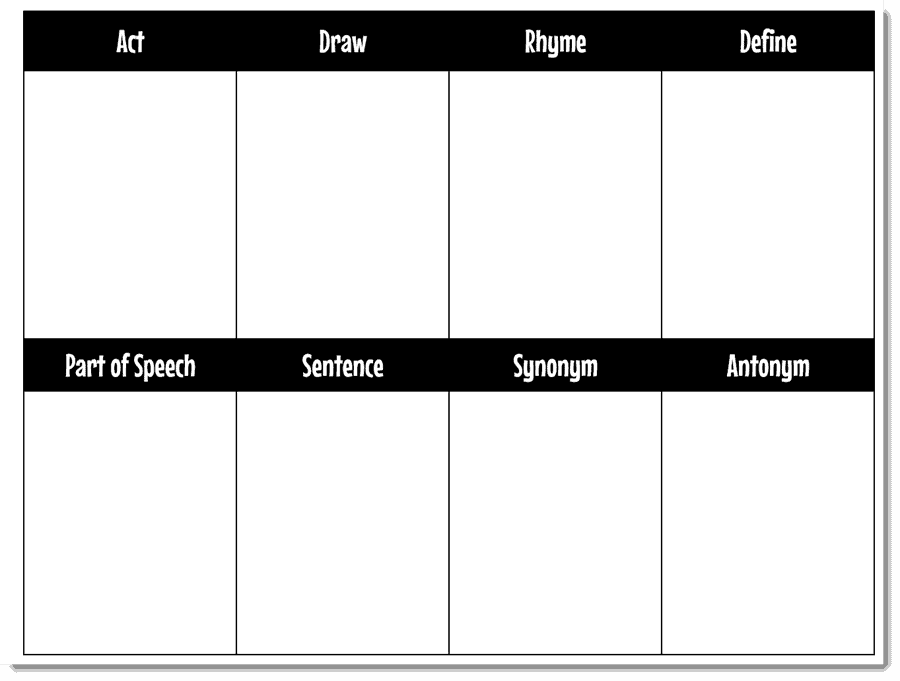 eight section chart with titles for tally marks