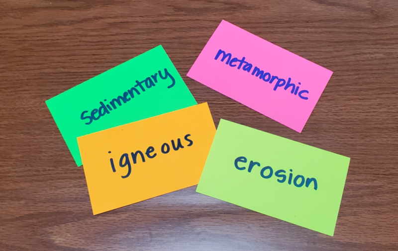 colored post it notes with vocabulary cards