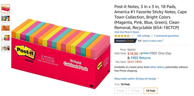 3" x 3" post-it notes on Amazon