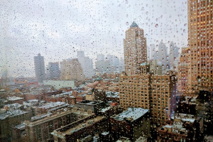 rain on cityscape